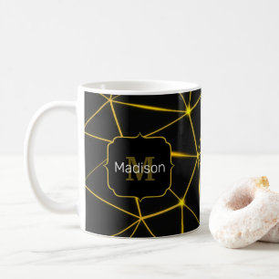 Geometric black triangles gold lines Monogram Coffee Mug