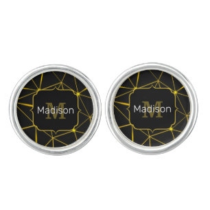 Geometric black triangles gold lines Monogram Cufflinks