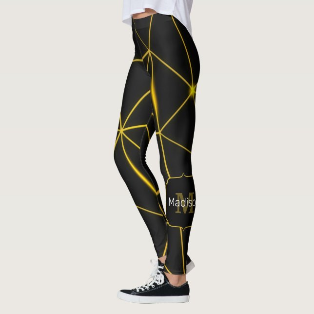 Geometric black triangles gold lines Monogram Leggings (Left)