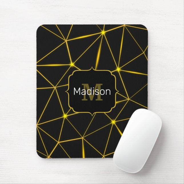 Geometric black triangles gold lines Monogram Mouse Pad (With Mouse)