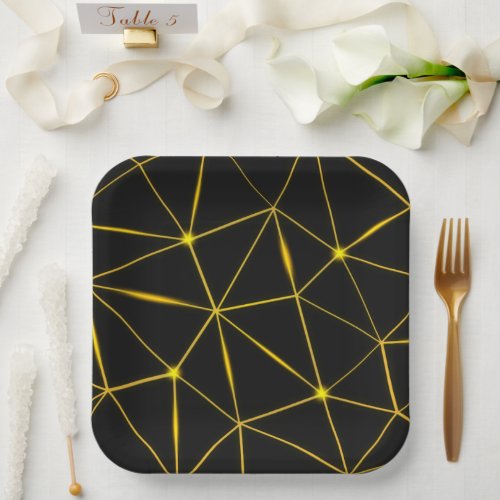 Geometric black triangles gold lines paper plates