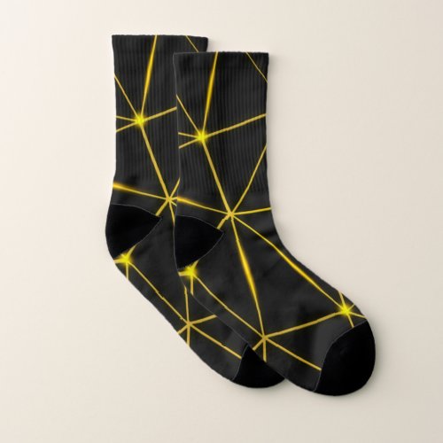 Geometric black triangles gold lines socks