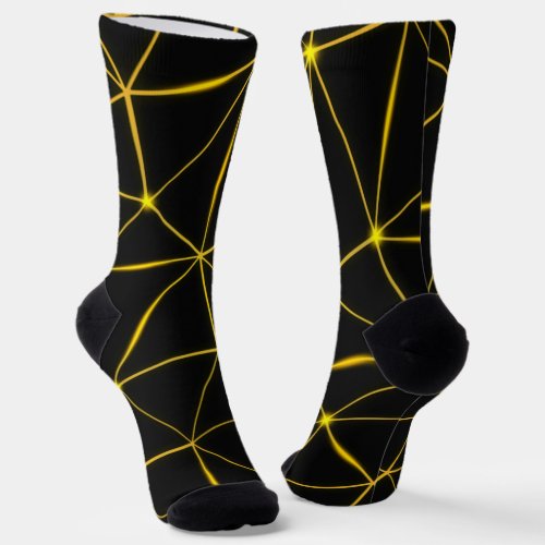 Geometric black triangles gold lines socks