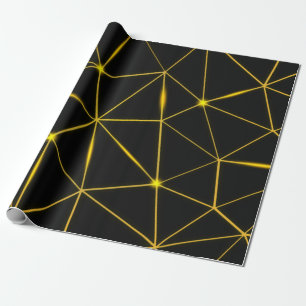 Geometric black triangles gold lines wrapping paper