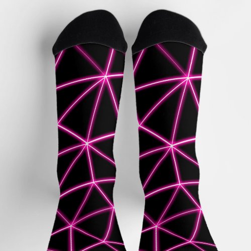 Geometric black triangles neon pink lines retro socks