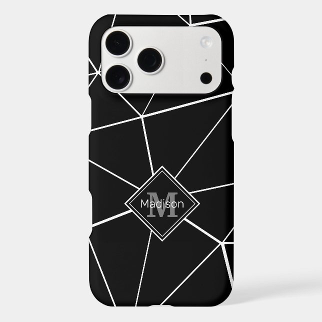 Geometric black triangles white lines Monogram iPhone Case (Back)
