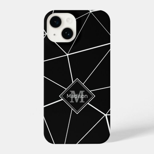 Geometric black triangles white lines Monogram iPhone 14 Case