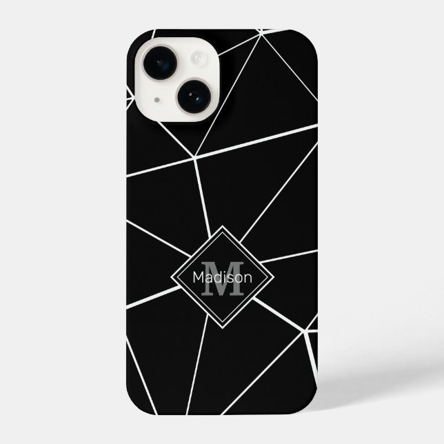 Geometric black triangles white lines Monogram iPhone Case (Back)