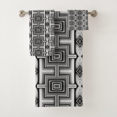 Geometric Black White and Grey Aztec  Bath Towel Set