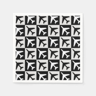 Geometric Black White Aviation Jets Airplane Napkins