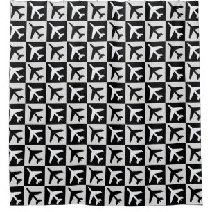 Geometric Black White Aviation Jets Airplane Shower Curtain
