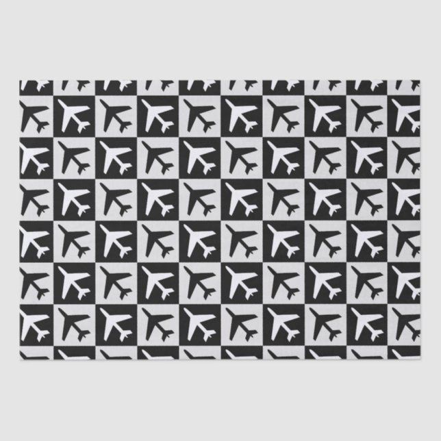 Geometric Black White Aviation Jets Airplane Tissue Paper (Front)