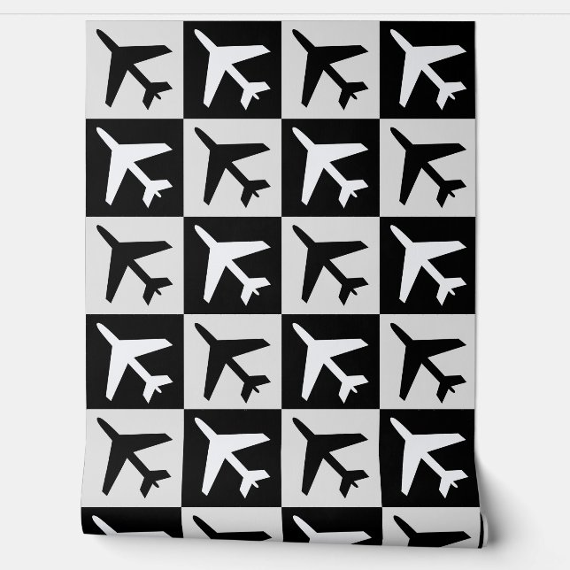 Geometric Black White Aviation Jets Airplane Wallpaper (Unrolling)