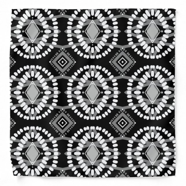 Geometric Black & White Boho Batik Tie-Dye Bandana (Front)