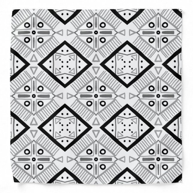Geometric Black & White Boho Pattern Bandana (Front)