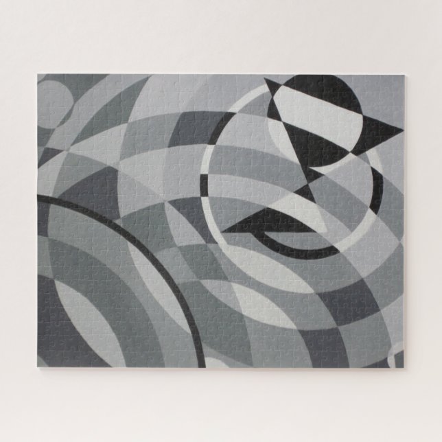 Geometric Black White Circles Monochrome Jigsaw Puzzle (Horizontal)