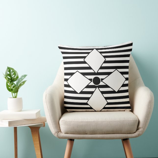 Geometric Black White Diamond Geometric Stripes Throw Pillow (Chair)