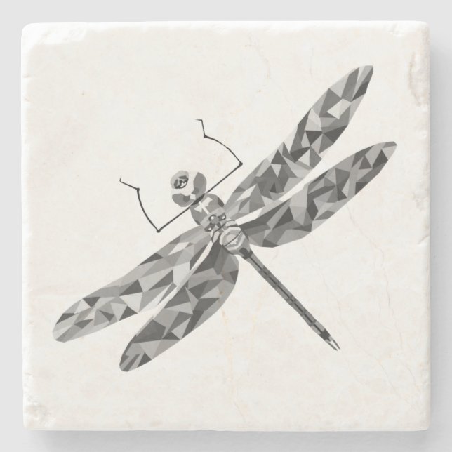 Geometric Black White Dragonfly Marble Coaster (Front)