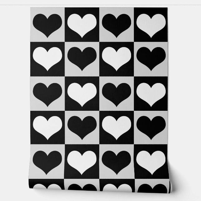 Geometric Black White Love Hearts Wallpaper (Unrolling)