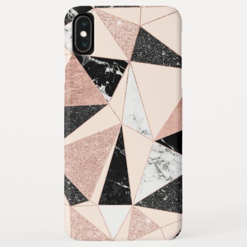 Geometric black white marble blush pink rose gold iPhone XS max case