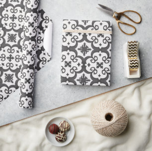 Geometric black white moroccan mediterranean style wrapping paper