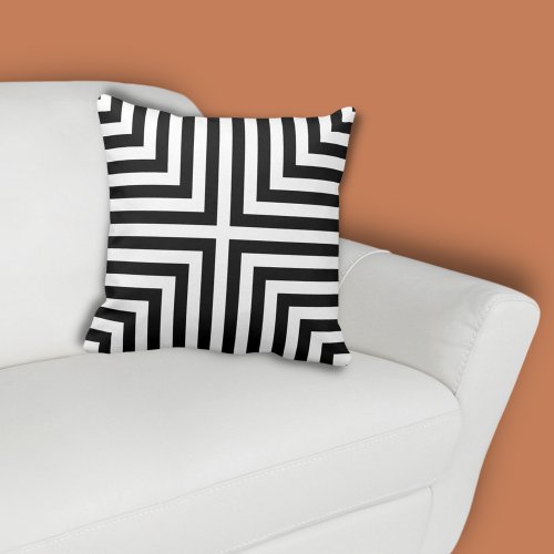 Geometric Black  White Nested Angular Pattern Throw Pillow