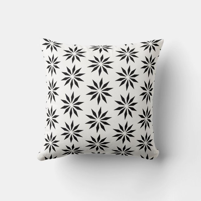 Geometric | Black & White Star Pattern Throw Pillow (Back)