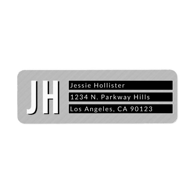 Geometric Black & White Stripes Return Address Label (Front)
