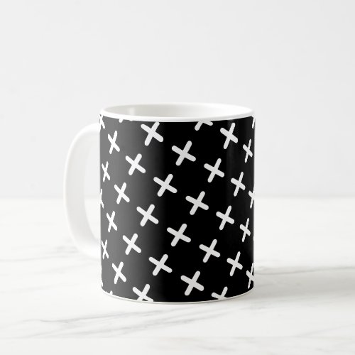 Geometric Black White Swiss Plus Cross Pattern Coffee Mug