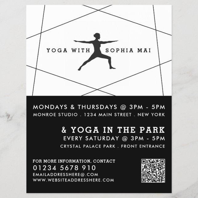 Geometric Black & White Yoga Class Advertising Flyer (Front)