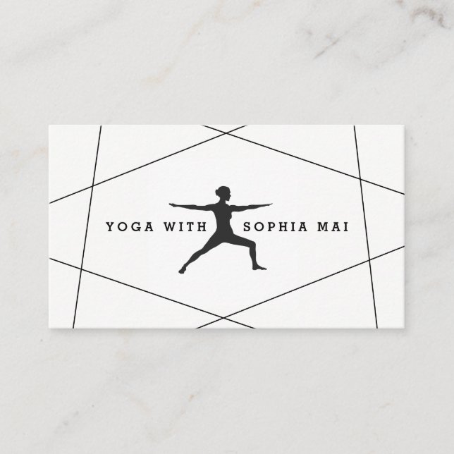 Geometric Black & White Yoga Instructor Business Card (Front)
