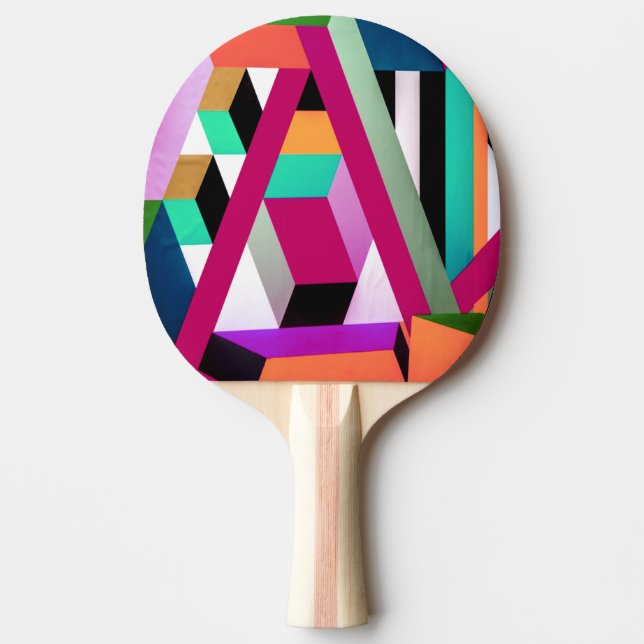 Geometric Block Art Bright Colorful Trendy Ping Pong Paddle (Front)