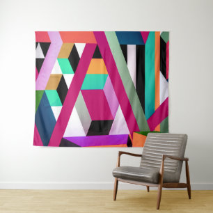 Geometric Block Art Bright Colorful Trendy Tapestry