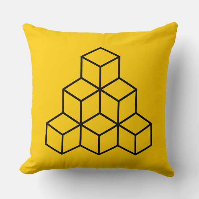 Geometric Blocks - Black on Amber Throw Pillow (Front)