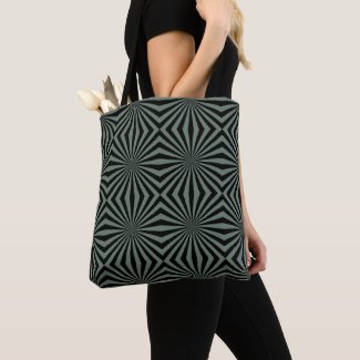 Geometric blocks & lines pattern, army grey, black tote bag
