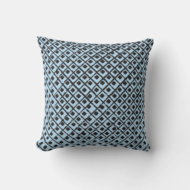 Geometric Blue and Black Squares Outdoor Pillow (Front)