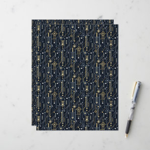 Geometric Blue and Gold Art Deco Scrapbook Paper