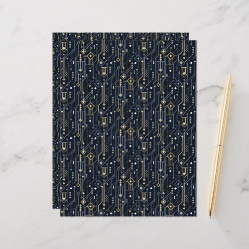 Geometric Blue and Gold Art Deco Scrapbook Paper