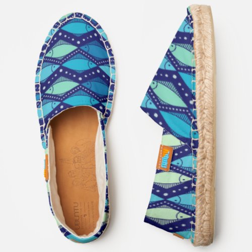 Geometric blue and green fishes espadrilles