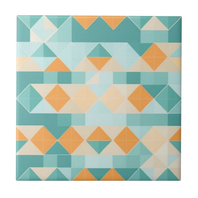 Geometric blue and orange pattern ceramic tile (Front)