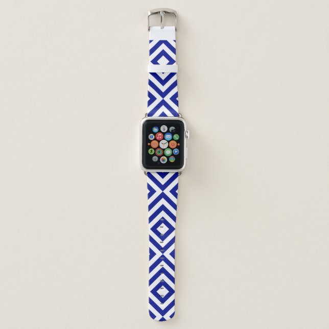 Geometric Blue and White Chevrons, Diamonds Apple Watch Band (Front)