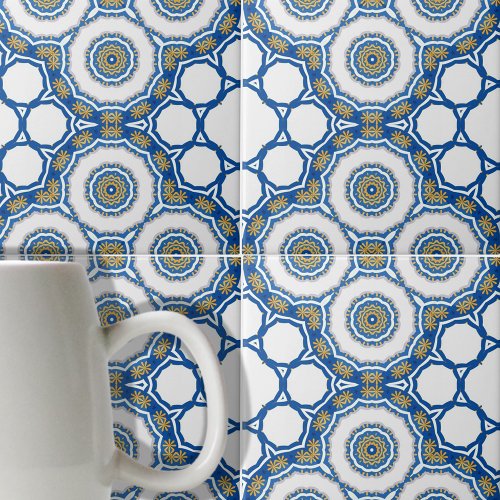 Geometric Blue and White Moroccan Azulejos Ceramic Tile