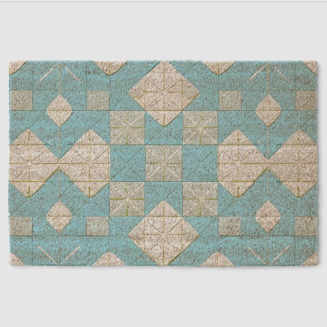 Geometric Blue and White Pattern Fiber Doormat (Front)
