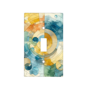 Geometric Blue and Yellow Watercolor Abstract Light Switch Cover