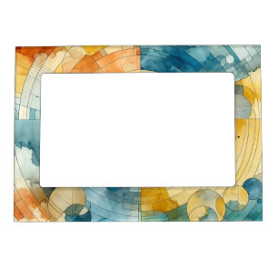 Geometric Blue and Yellow Watercolor Abstract Magnetic Frame