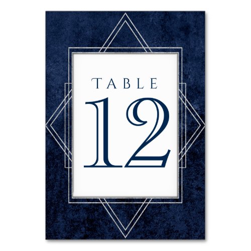 Geometric Blue Art Deco  Modern Wedding Table Number