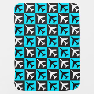 Geometric Blue Black Aviation Jets Airplane Baby Blanket