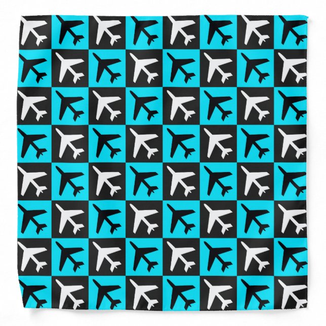 Geometric Blue Black Aviation Jets Airplane Bandana (Front)