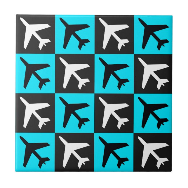 Geometric Blue Black Aviation Jets Airplane Ceramic Tile (Front)
