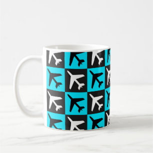 Geometric Blue Black Aviation Jets Airplane Coffee Mug